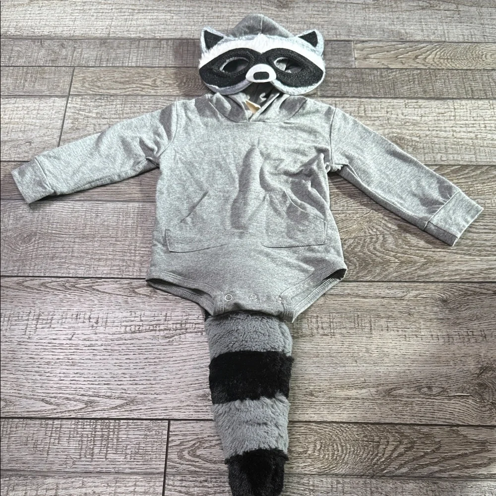 Kids Grey Raccoon Hooded One-Piece Bodysuit